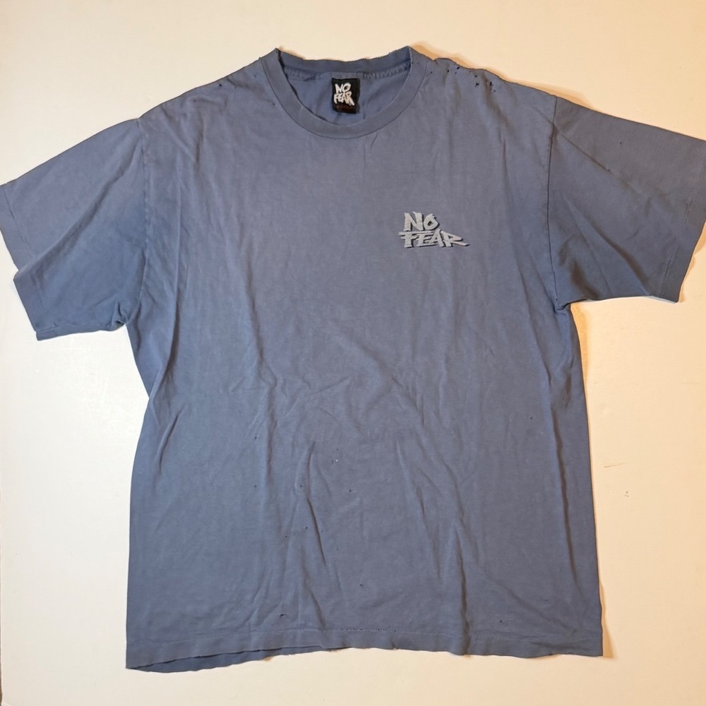 90s No Fear Single Stitch T-Shirt Mens XL Sun Faded Distressed Dangerous Sports